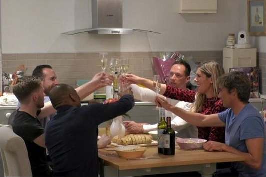 The cast of the first episode of Five Guys a Week enjoy a dinner party together