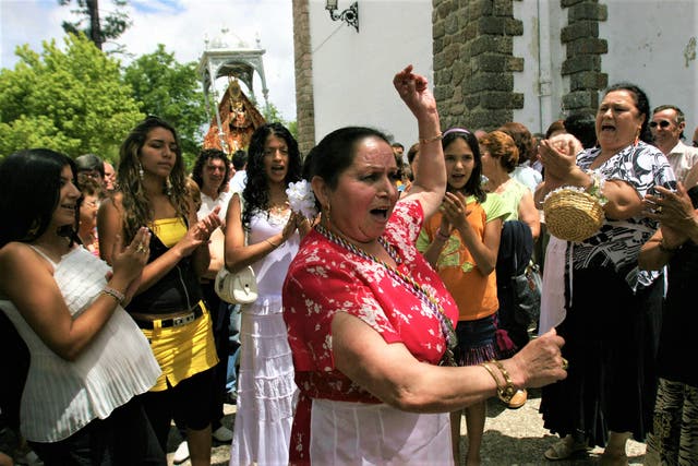 Spanish Gypsies dance during a traditional procession with the ‘Virgin of the Sierra’ at the Virgin’s shrine in Cabra