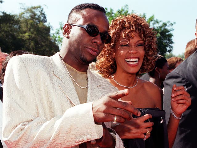 Whitney Houston and Bobby Brown arrive at the Emmy Awards on 13 September 1998