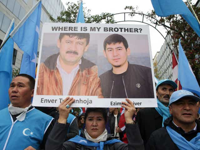 Protest in Brussels held by the World Uighur Congress in October 2019