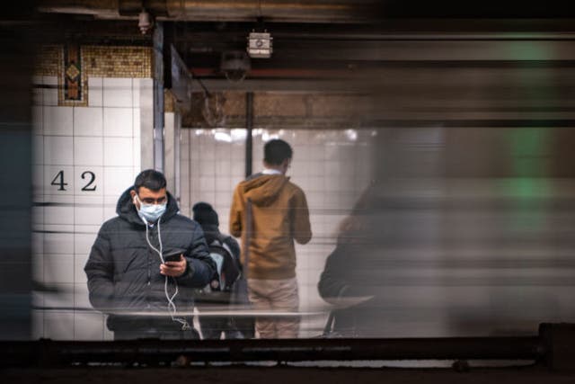 A man wears a face mask at Grand Central Station in New York