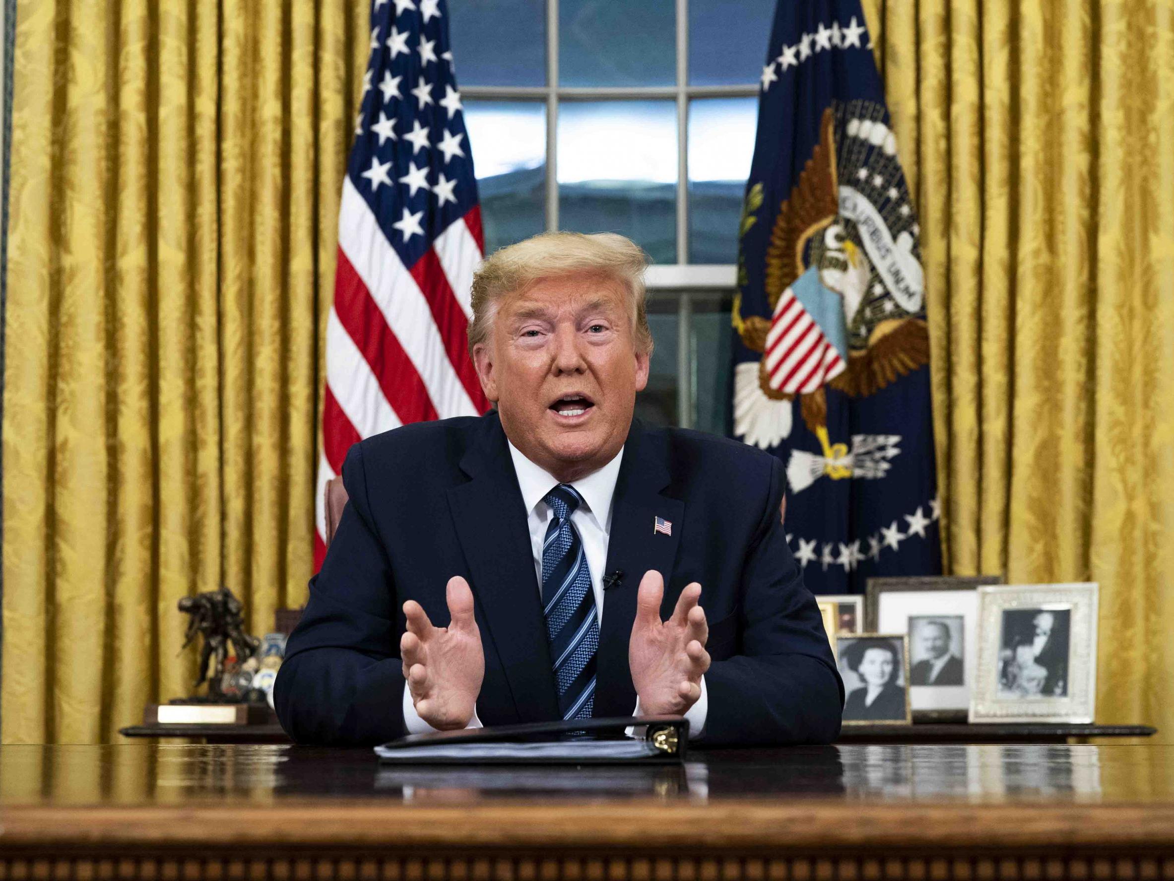 Donald Trump addresses the nation from the Oval Office about the widening Coronavirus crisis