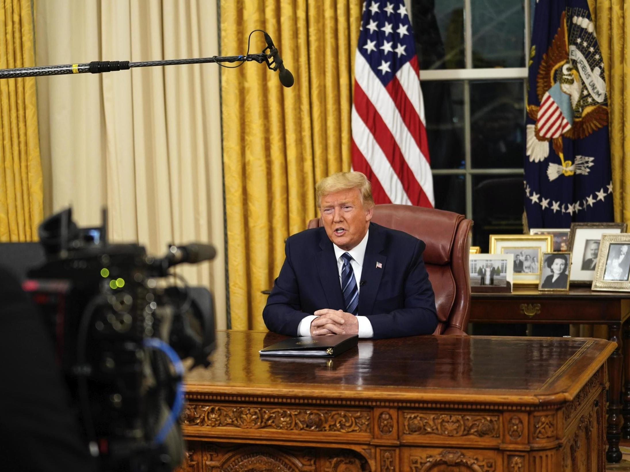Donald Trump addresses the country from the Oval Office about the coronavirus outbreak