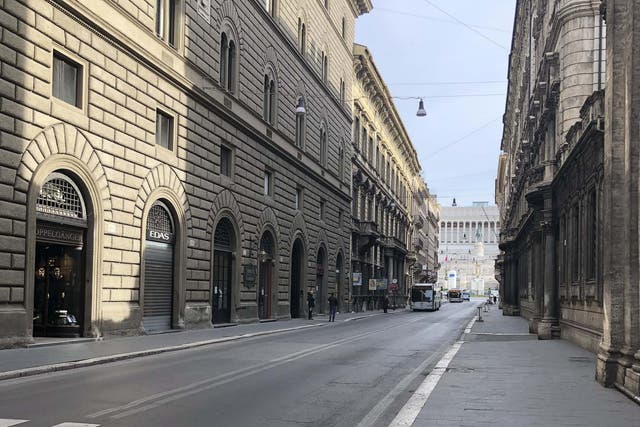 A view of an empty street in central Rome during quarantine amid the COVID-19 pandemic