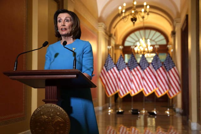 Speaker Nancy Pelosi blasted Donald Trump and Mitch McConnell over coronavirus-related impeachment claims. Getty Images