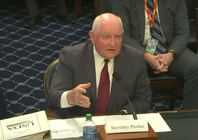<p>Secretary of Agriculture Sonny Purdue testifying to the House Appropriations Committee concerning the Department of Agriculture Budget Request for FY2021 on 10 March, 2020</p>