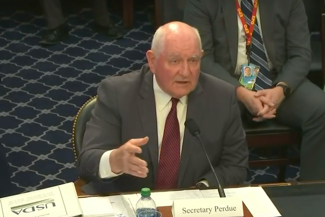 <p>Secretary of Agriculture Sonny Purdue testifying to the House Appropriations Committee concerning the Department of Agriculture Budget Request for FY2021 on 10 March, 2020</p>