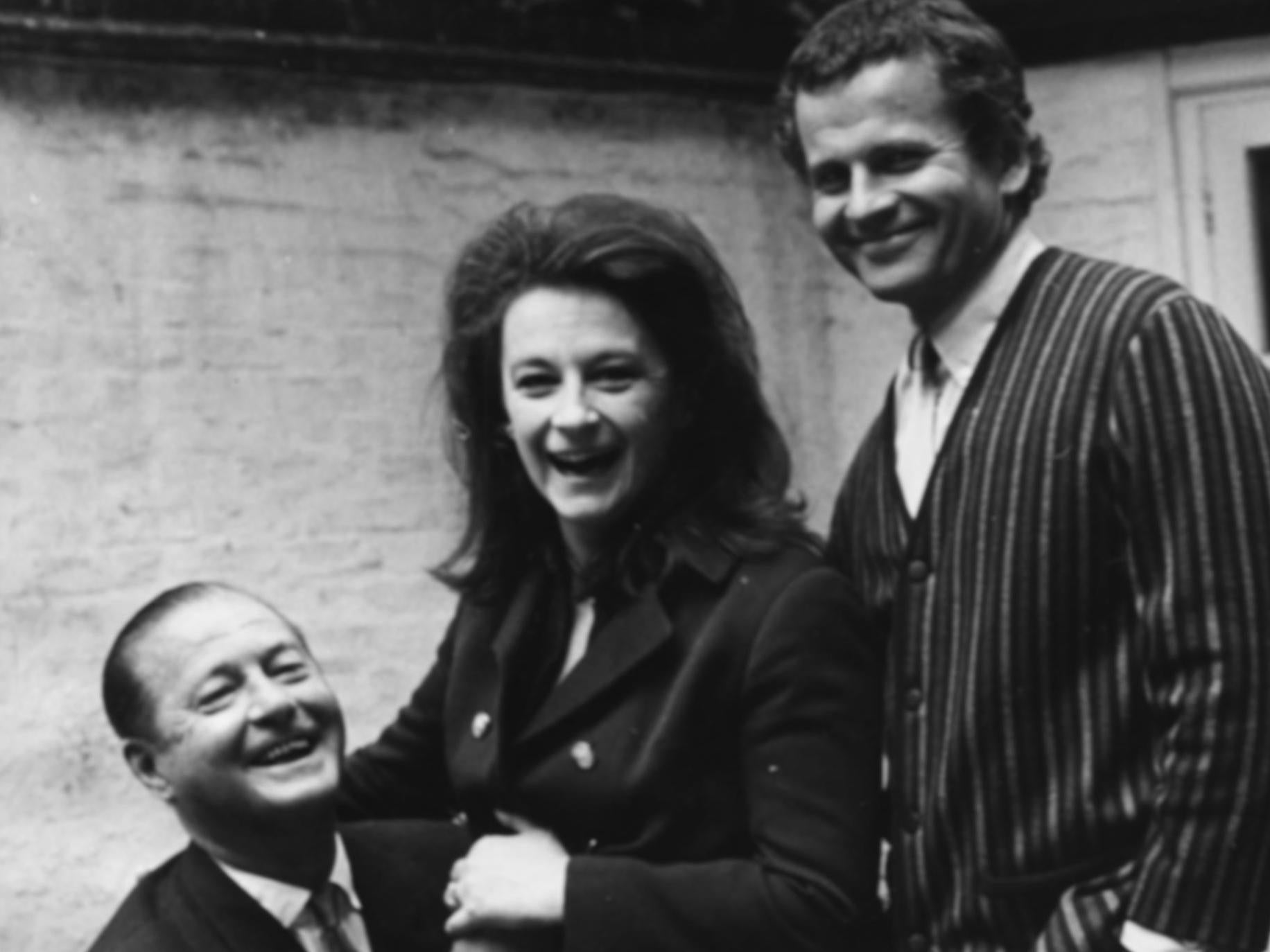 Caldwell with playwright Terence Rattigan (left) and actor an Holm, at a photocall for the 1970 play 'A Bequest to the Nation'