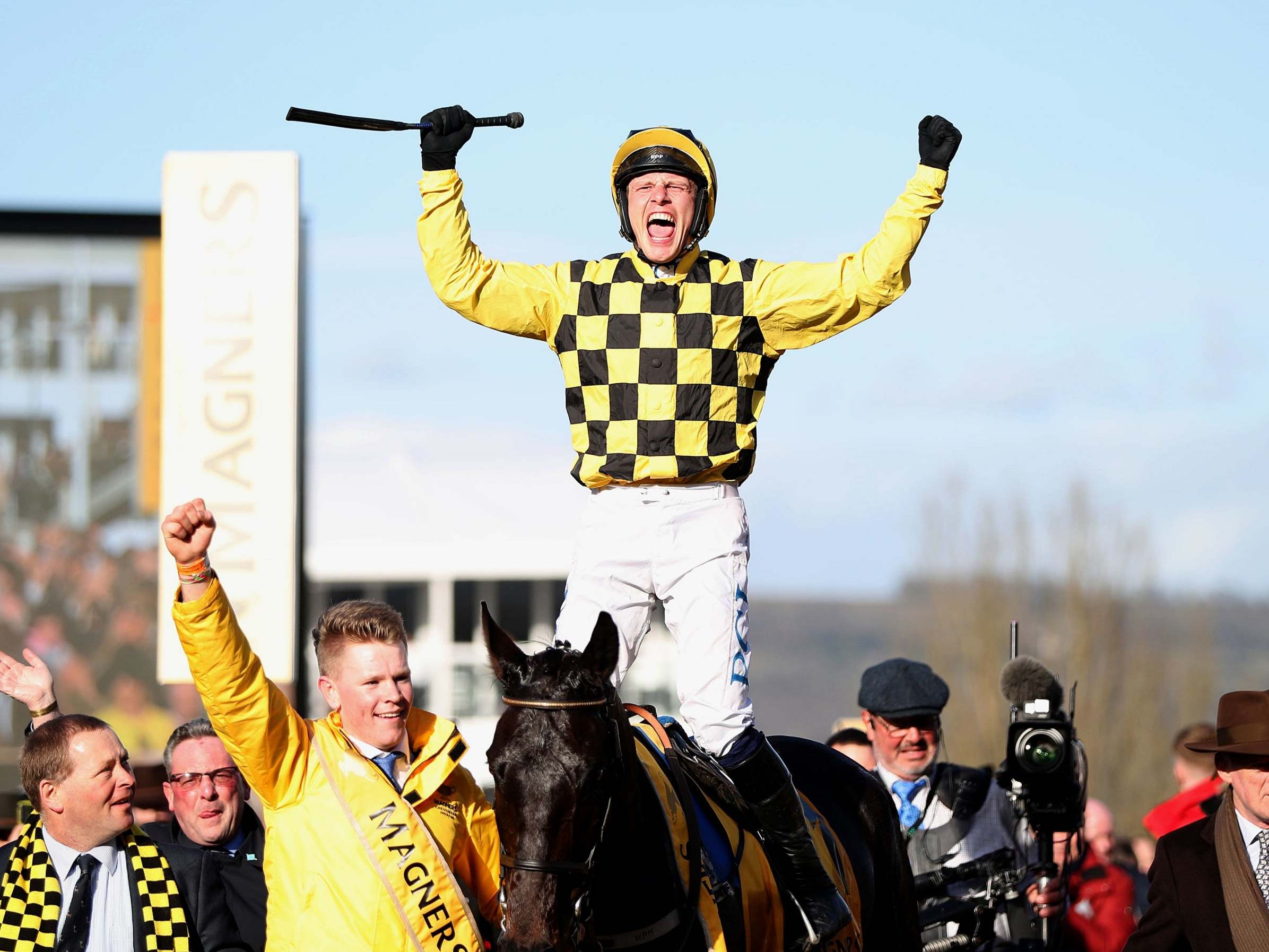 Paul Townend celebrates winning the Cheltenham Gold Cup on Al Boum Photo