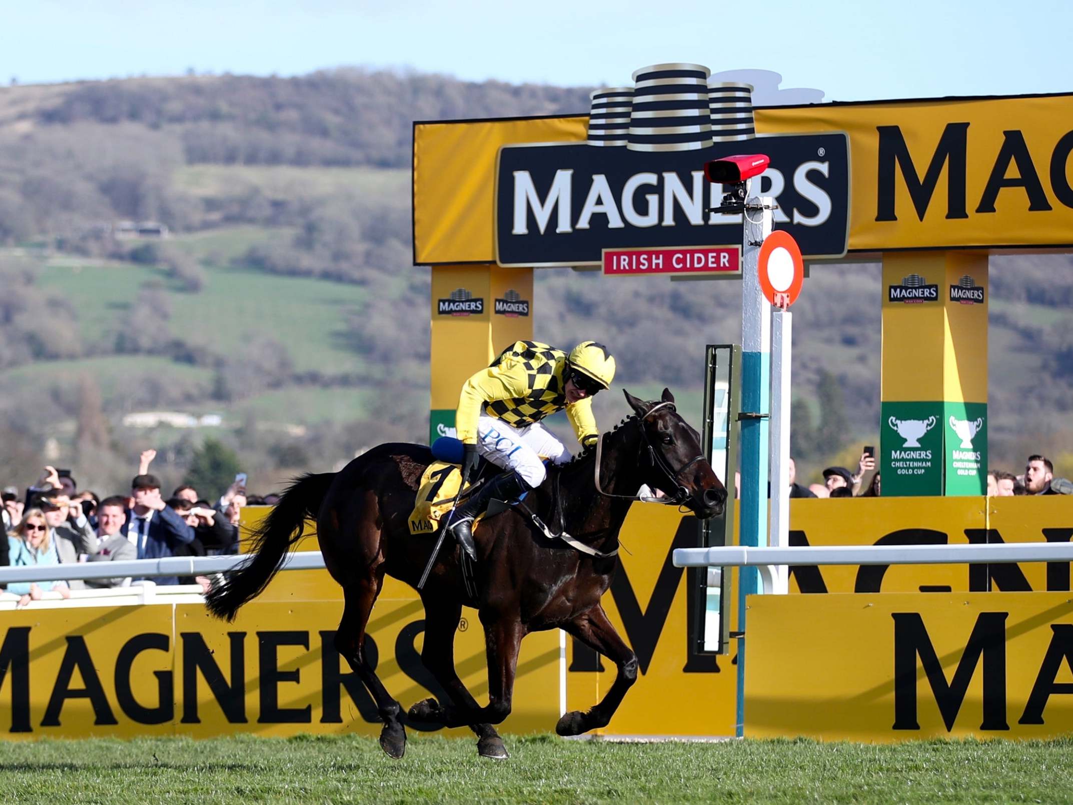 Al Boum Photo cross the line to win the Cheltenham Gold Cup