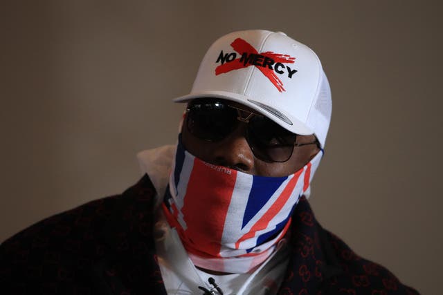 Dereck Chisora at a press conference to promote his fight with Oleksandr Usyk