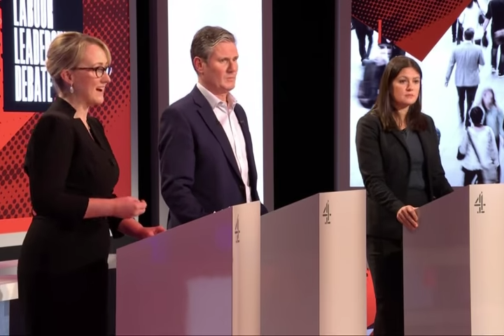 Starmer during last month’s Labour leadership debate, alongside Rebecca Long-Bailey (left) and Lisa Nandy