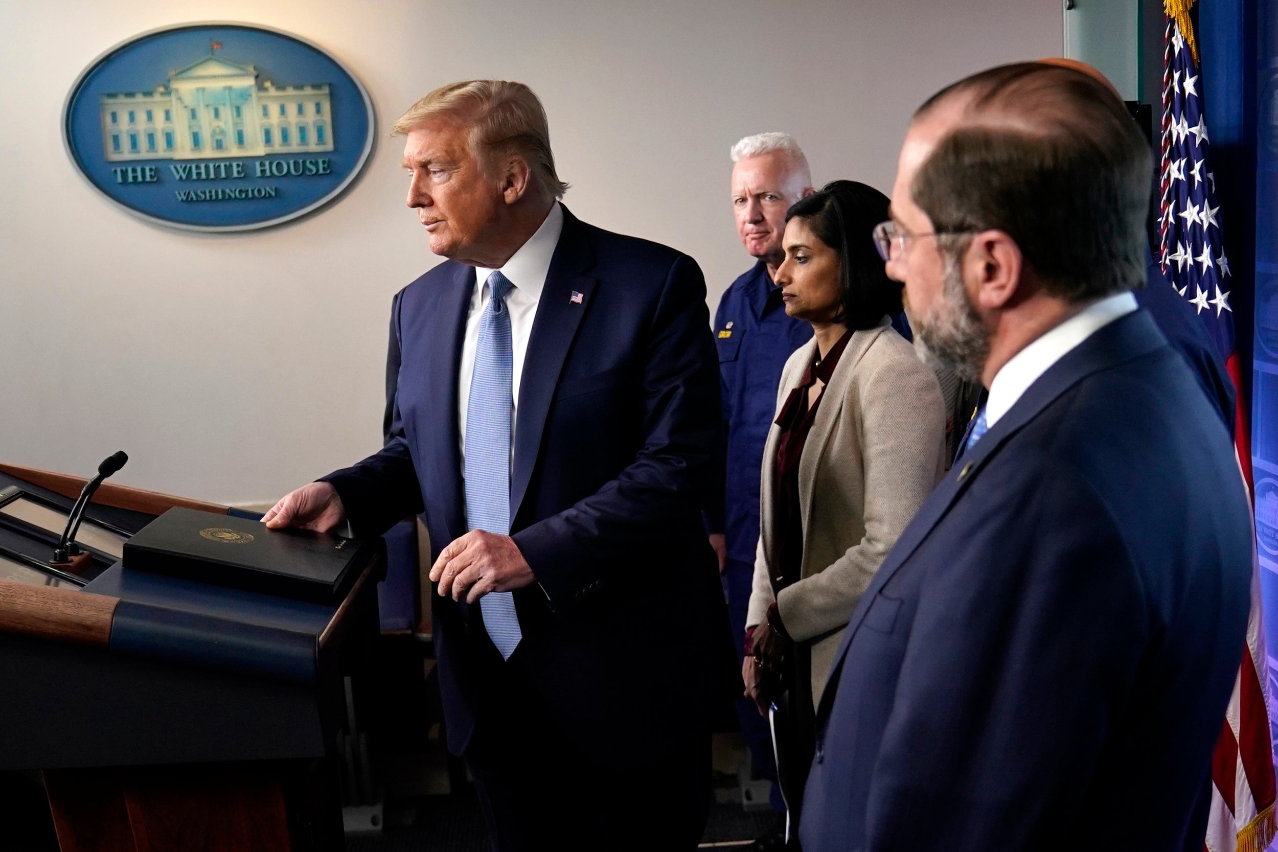 Donald Trump holds a press conference at the White House on the coronavirus pandemic