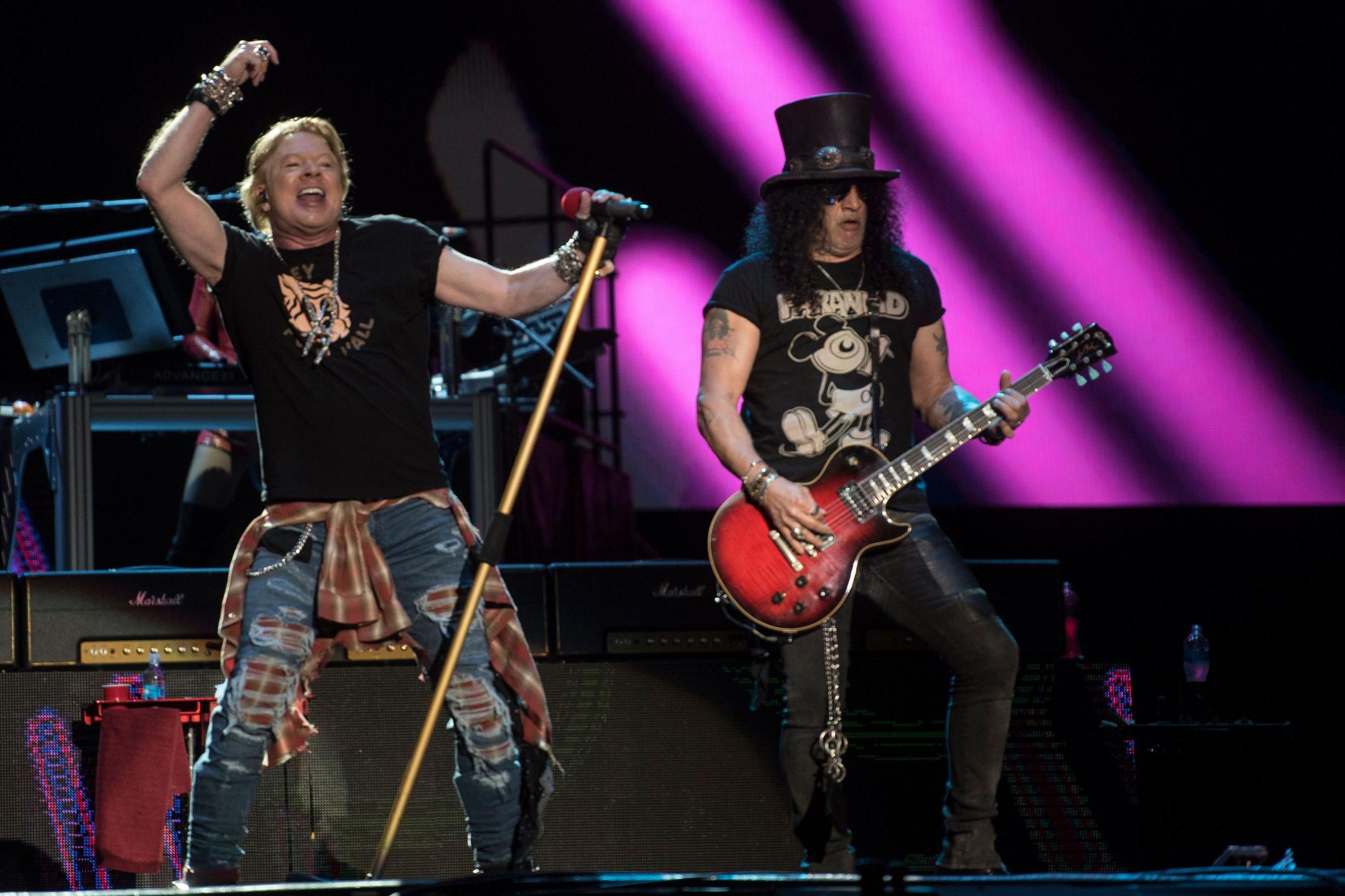 Axl Rose and Slash of the Guns N' Roses perform during the Vive Latino festival in Mexico City on 14 March 2020.