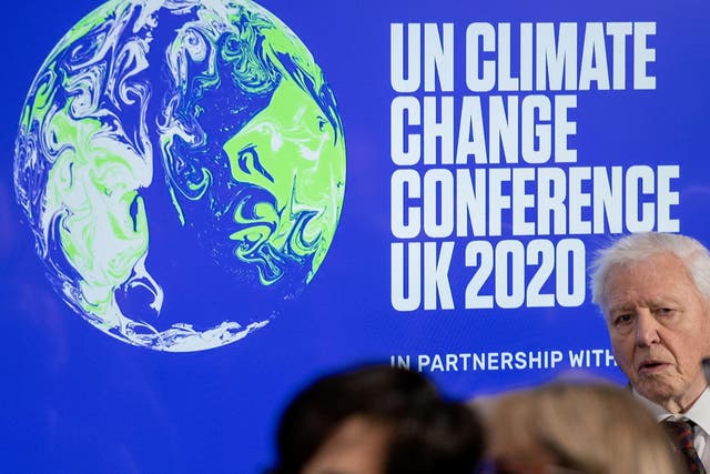 David Attenborough attends a conference about the UK-hosted COP26 UN Climate Summit, at the Science Museum in London