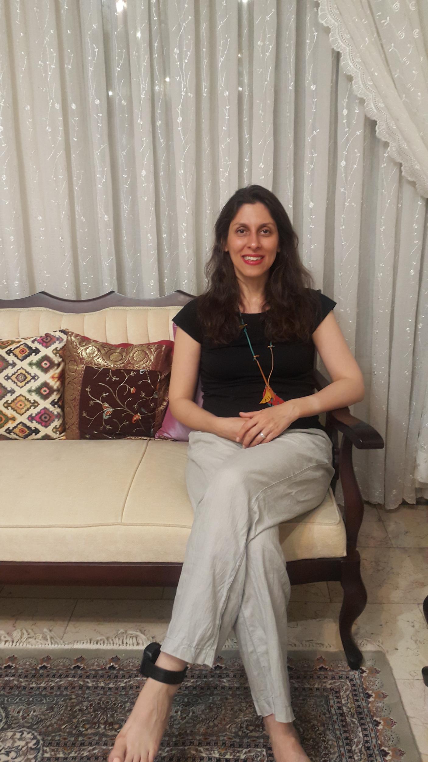Ms Zaghari-Ratcliffe wearing an ankle tag at her parents’ Tehran home