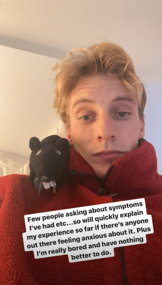 Charlie Cooper tells his Instagram followers he thinks he has coronavirus