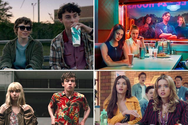 From top left clockwise: ‘I Am Not Okay with This’, ‘Riverdale’, ‘Sex Education’ and ‘The End of the F***ing World’