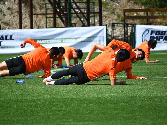 Players of Chinese Super League club Wuhan Zall in training