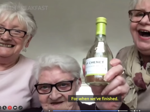 Elderly lifelong friends Doreen, Carol and Dotty