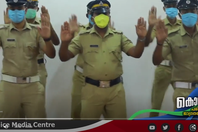Six police officers dance while demonstrating hand-washing techniques amid the coronavirus outbreak.