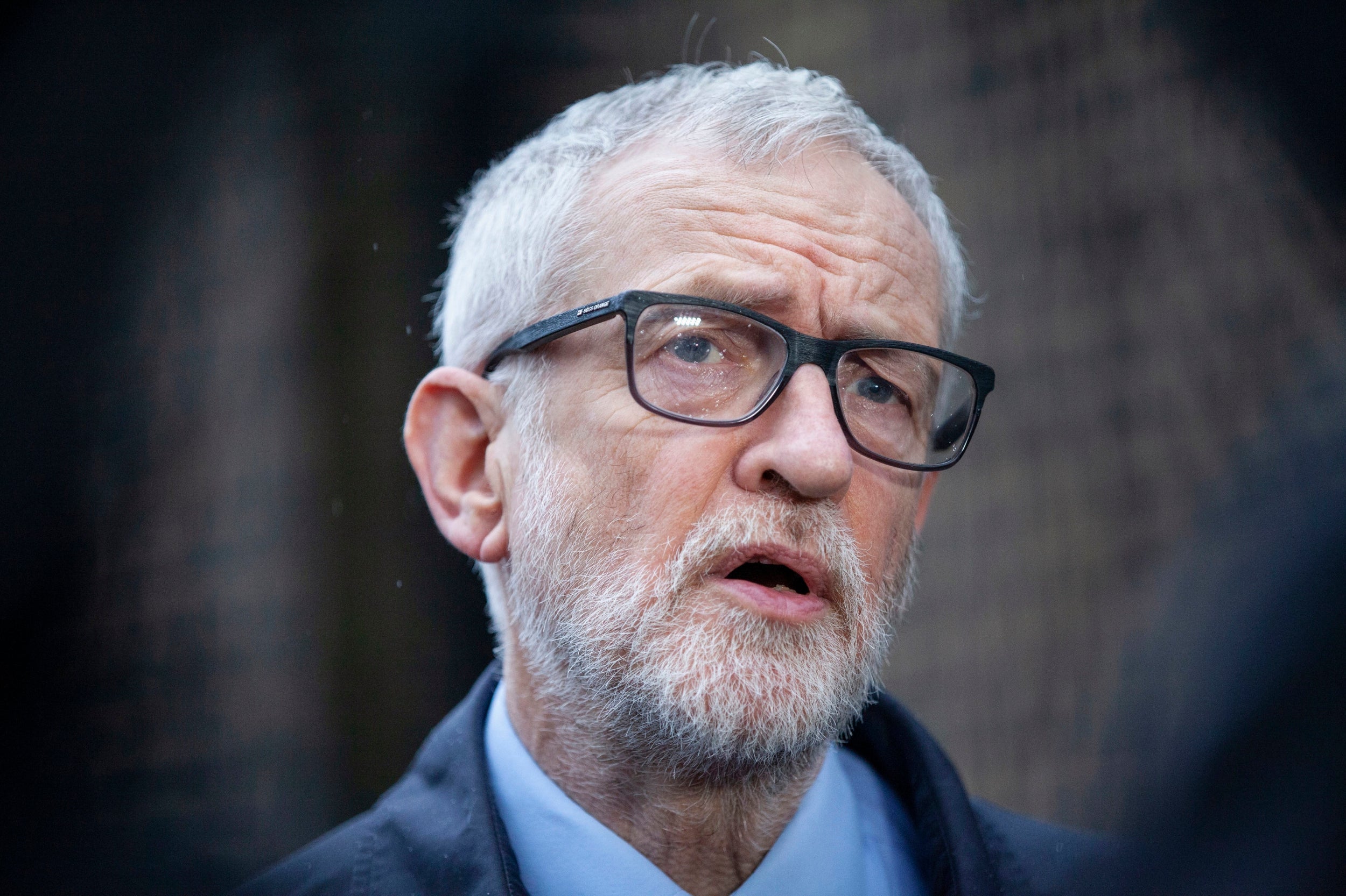 Labour party leader Jeremy Corbyn speaks to the media on the coronavirus pandemic outside the Finsbury Park Jobcentre, north London, on 15 March 2020.