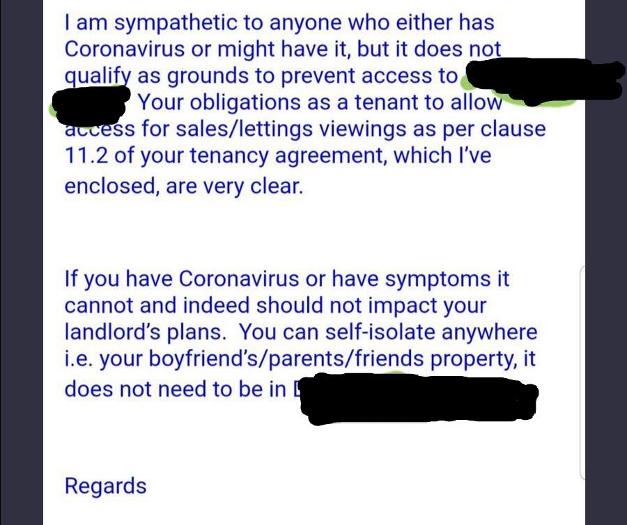 Email from Foxtons to tenant