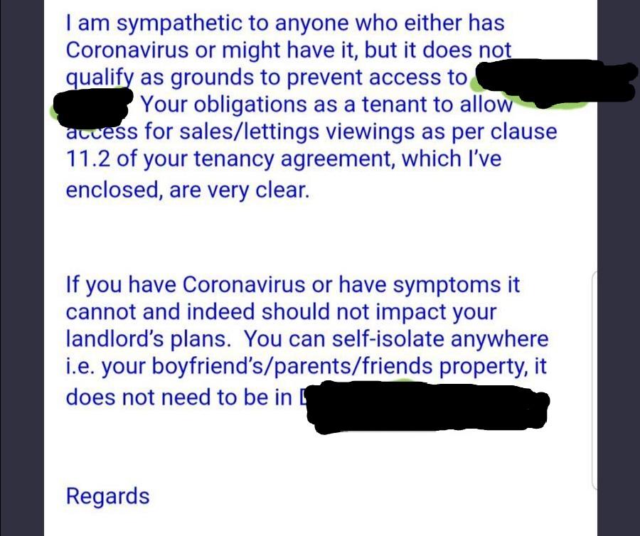 Coronavirus: Foxtons told self-isolating tenant with suspected Covid-19 to leave home so buyers could view it