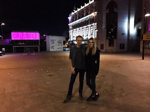 Josh Rodgers and Emily Fitzgerald in Tudor Square, Sheffield