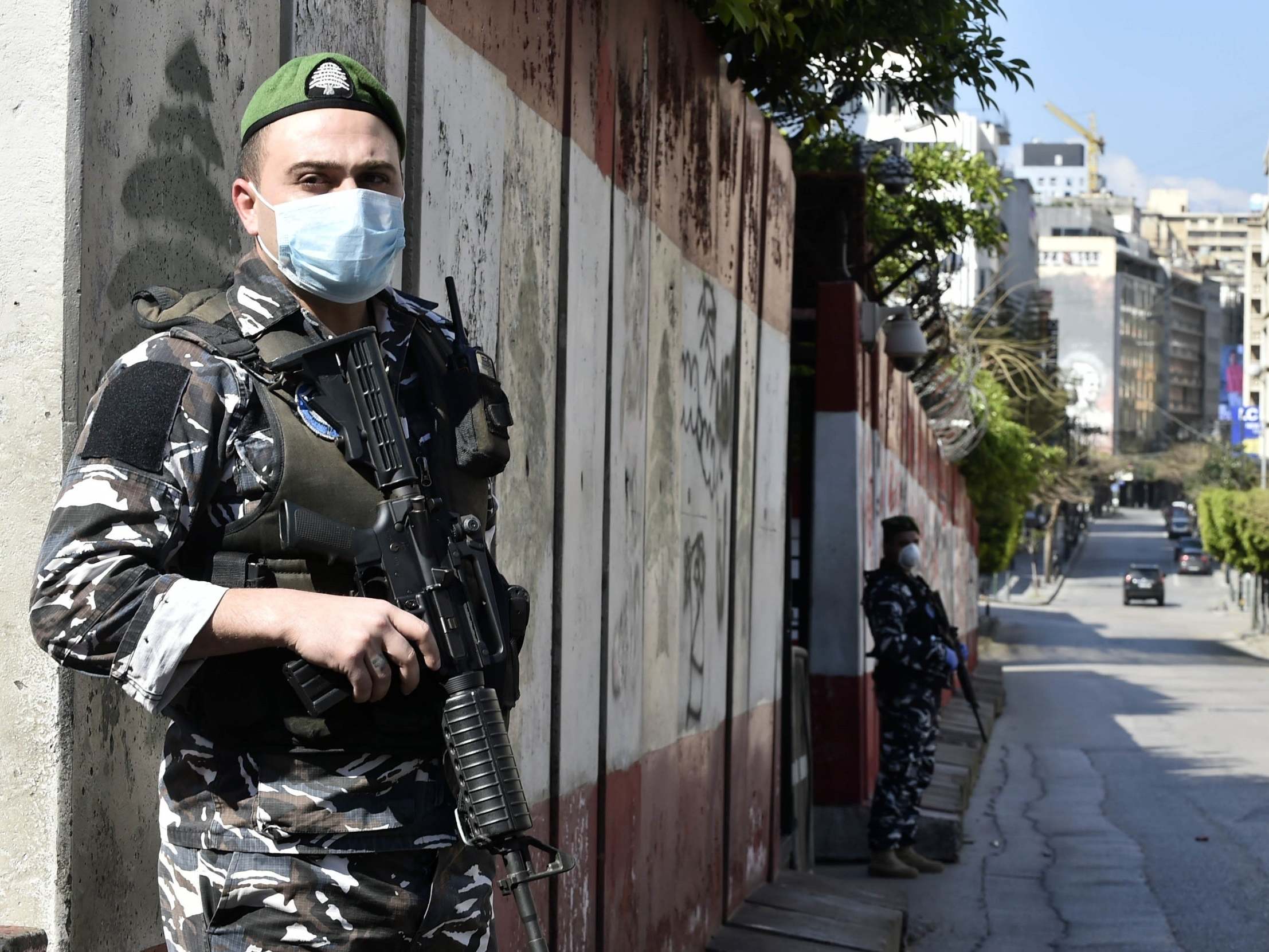 Security forces respond to the coronavirus outbreak in Beirut, Lebanon