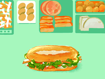 The Google Doodle gif shows various fillings being added to a Bahn Mi