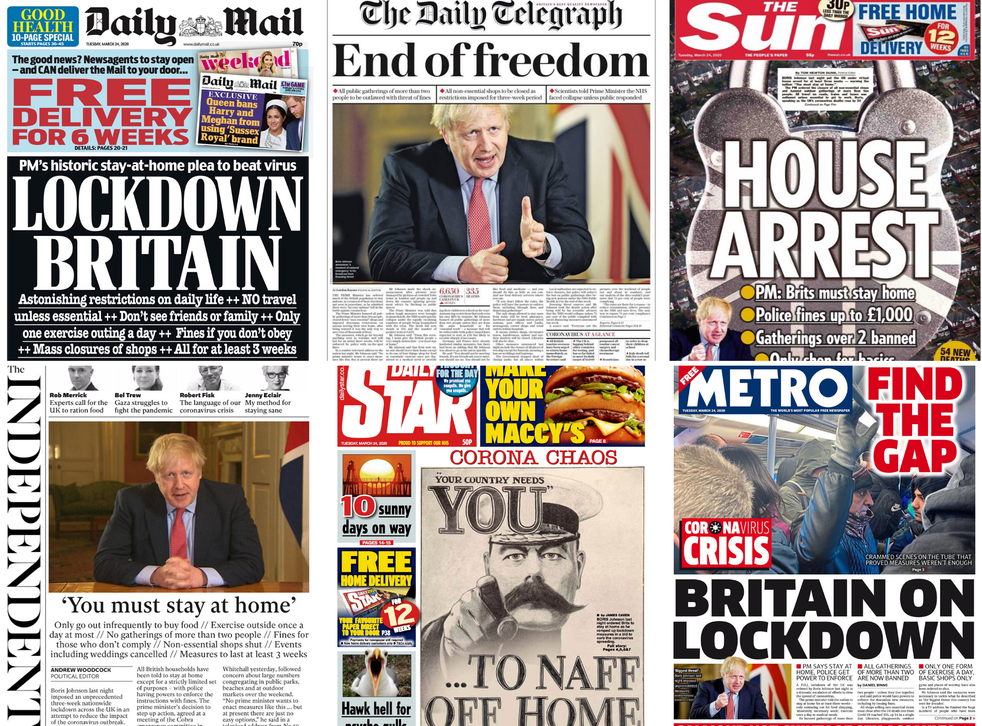 Coronavirus lockdown: How UK newspapers reacted | The Independent | The