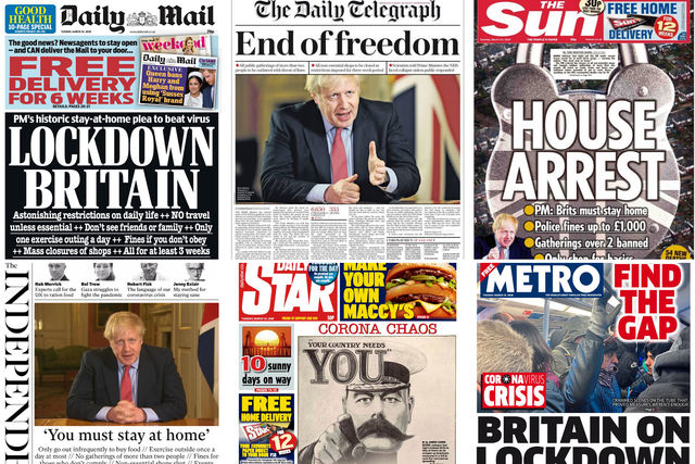 How did Britain's newspapers react to the UK's coronavirus lockdown?