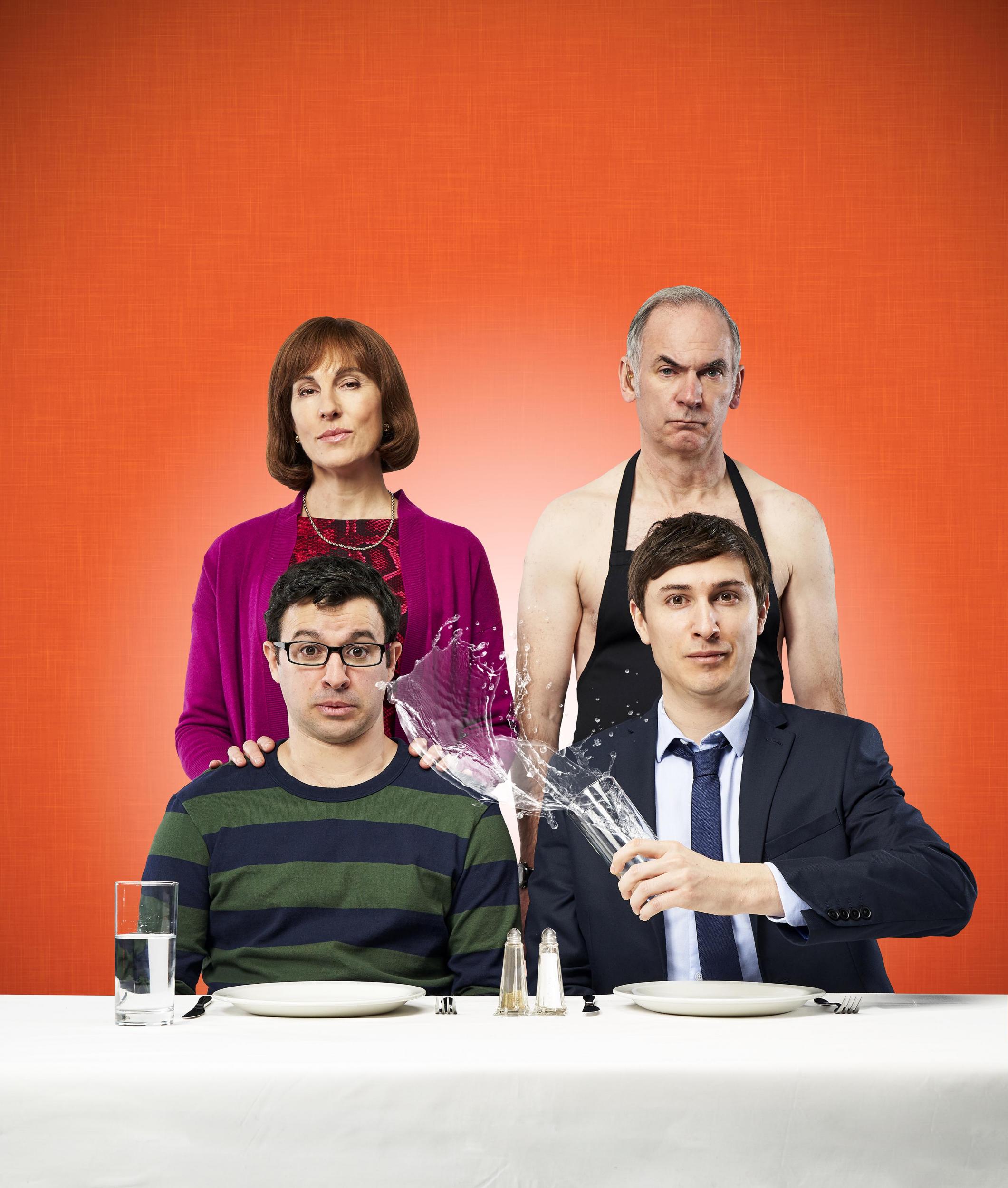 ‘Friday Night Dinner’: Bird (Adam), Tamsin Greig (Jackie), Tom Rosenthall (Jonny) and Paul Ritter (Martin)