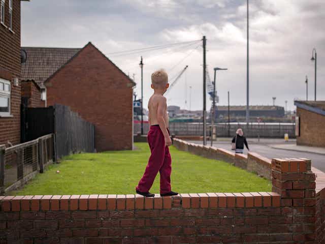 Child plays outside in Hartlepool, England, which has seen extreme social deprivation in recent years
