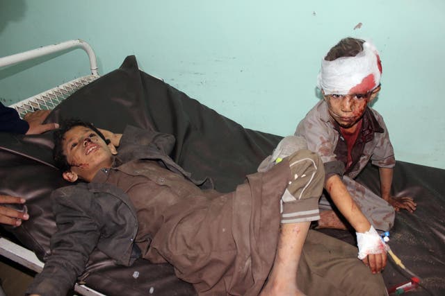 Yemeni children receive treatment at a hospital after being wounded in an airstrike on a school bus in Saada August 9, 2018
