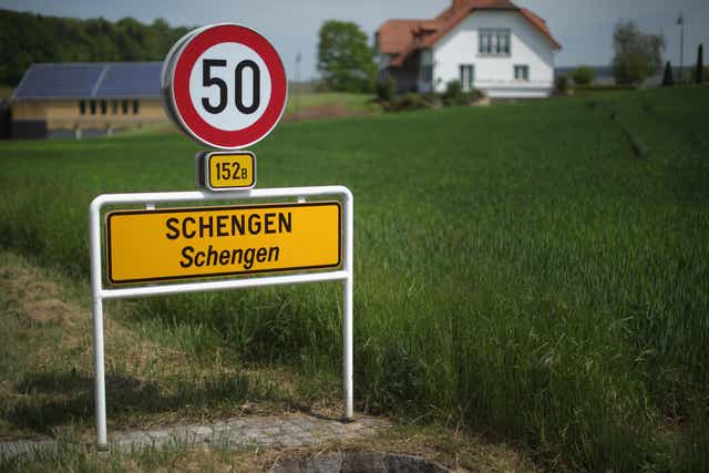 A road sign greets visitors to the town of Schengen where the 1985 European Schengen Agreement was signed