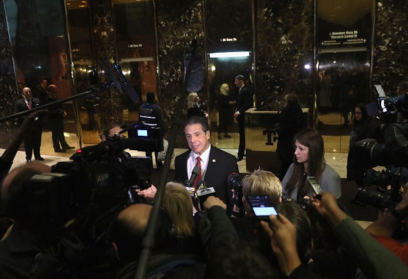 New York Governor Andrew Cuomo speaks to the media after meeting with President-elect Donald Trump on 18 January, 2017 at Trump Tower in New York City.