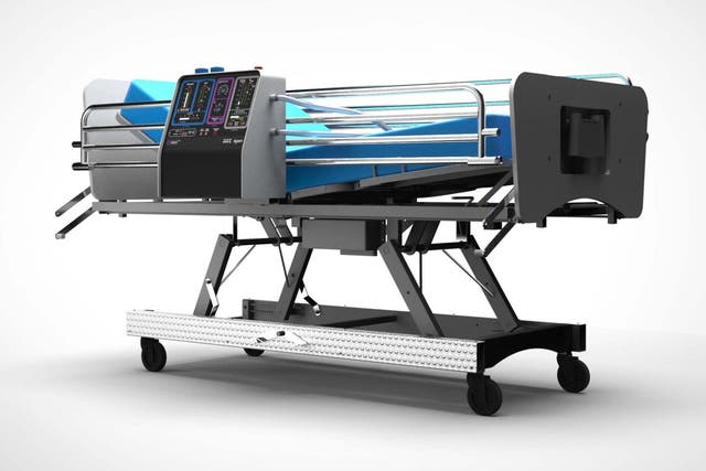 An image issued by Dyson of their proposed CoVent ventilator on a hospital bed
