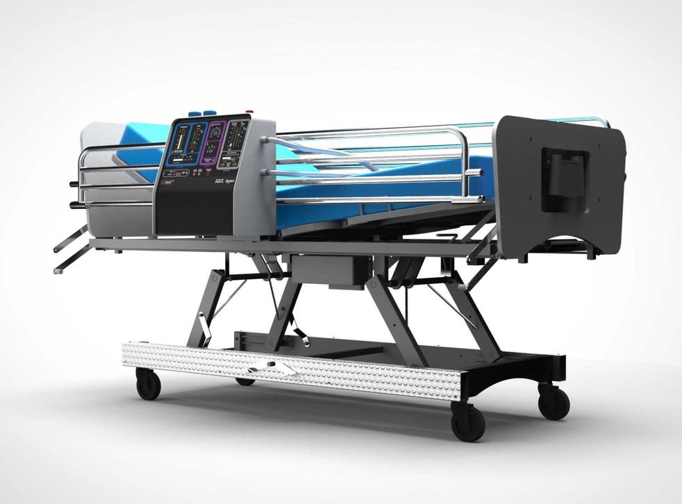 An image issued by Dyson of their proposed CoVent ventilator on a hospital bed