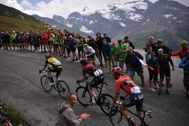 Fans cheer during the Tour de France