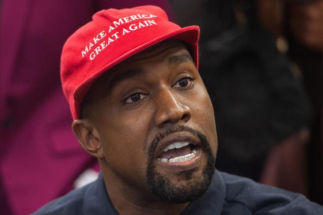 Rapper Kanye West speaks during his meeting with US President Donald Trump in the Oval Office