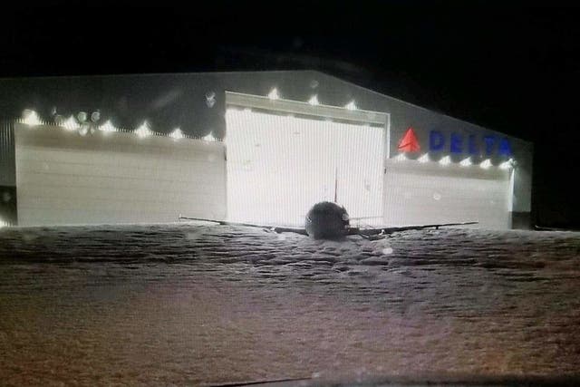 The Delta hangar was covered in foam