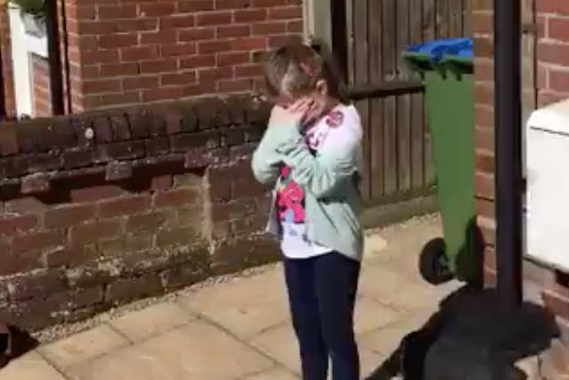Sophie cries as her neighbours sing her Happy Birthday
