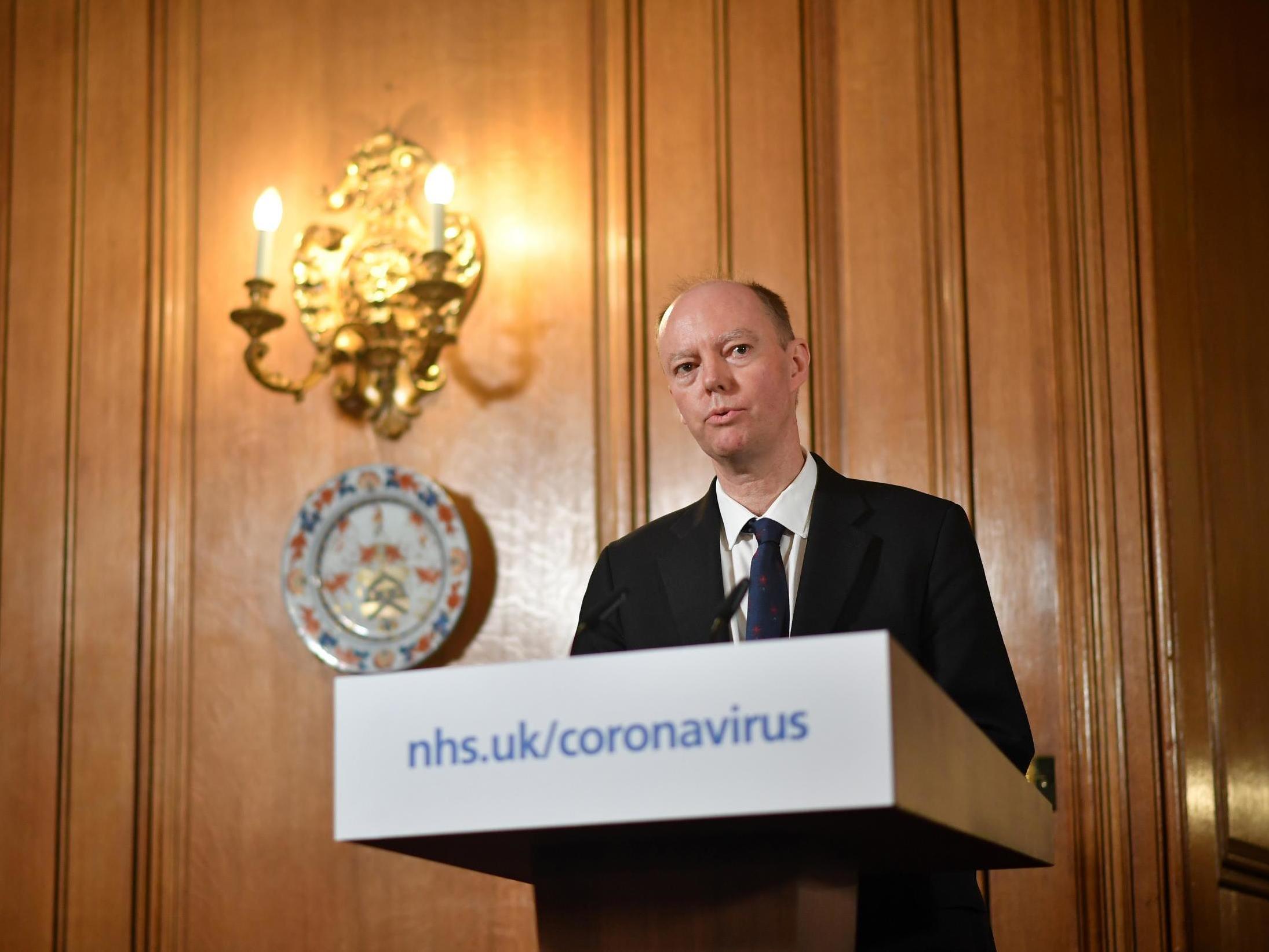 Professor Chris Whitty speaks during a news conference inside No 10 earlier this month