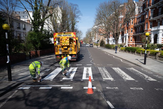 Abbey Road is repainted during the coronavirus lockdown