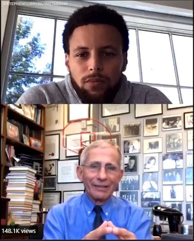 Golden State Warriors star Steph Curry hosts an interview with Dr. Anthony Fauci about the coronavirus on Instagram live.