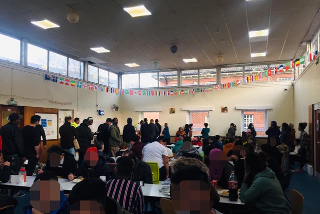 Photos emerged from an asylum accommodation centre in Wakefield, taken on Wednesday after the lockdown was put in place, showing more than 60 people eating and queueing for food in one room, with little distance between them