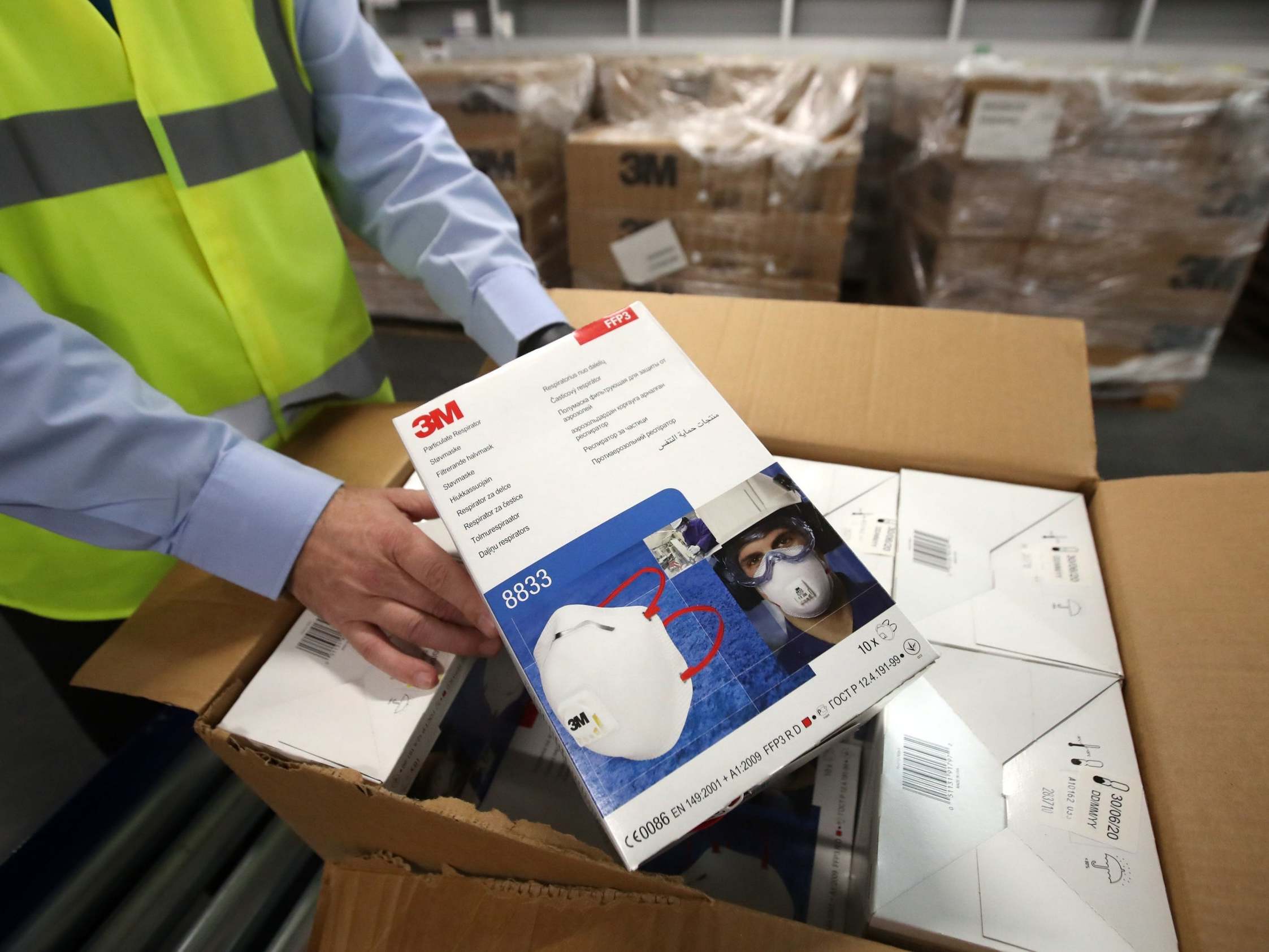 Face masks at an NHS warehouse in Larkhall, Scotland – a new supply line is due to begin operations within days