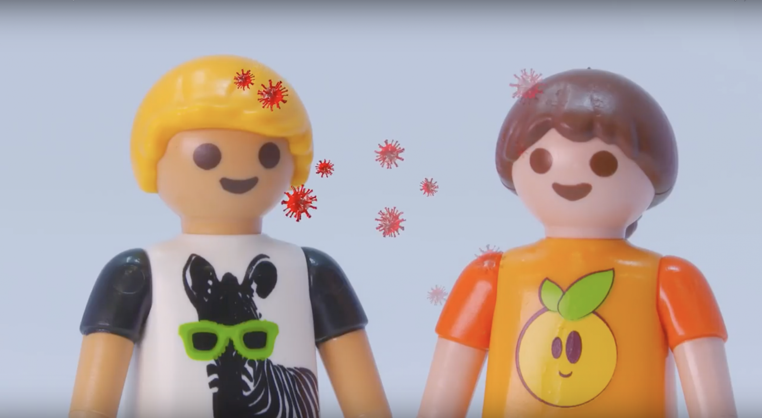The video explains how the virus spreads and what needs be done to stop it (Playmobil)